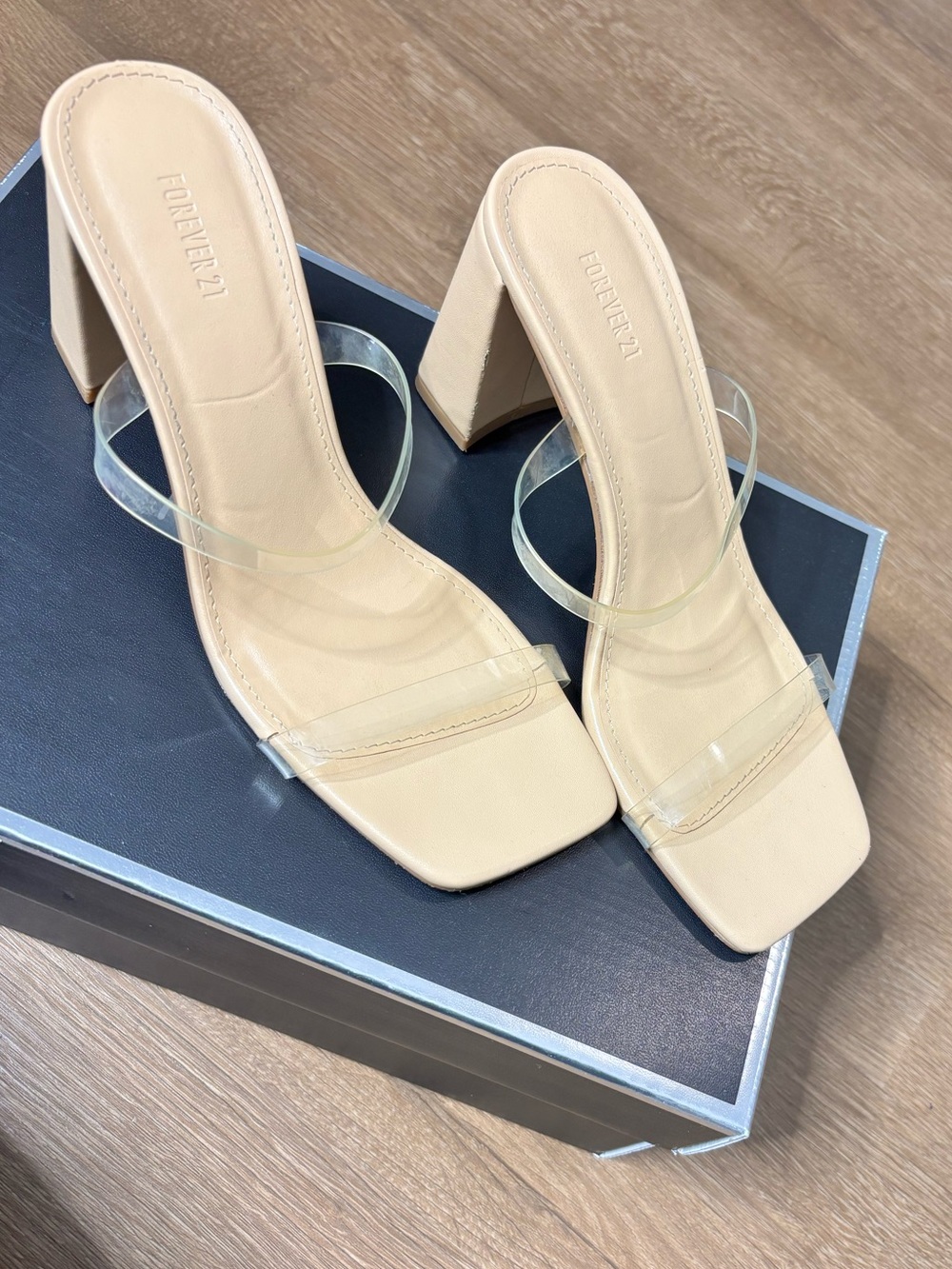 Forever 21 Beige Clear-Strap Block Heels